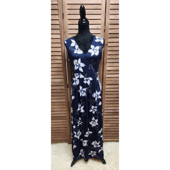 41 Hawthorne Adelina Blue Floral Sleeveless Rayon & Spandex Maxi Dress Large L - Picture 2 of 8